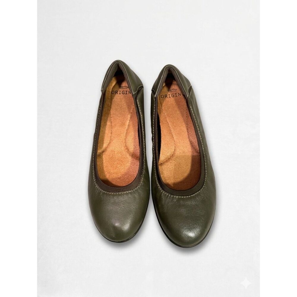 Earth Origins Leather Comfort Ballet Flats - Olive Green - Women's Size 7